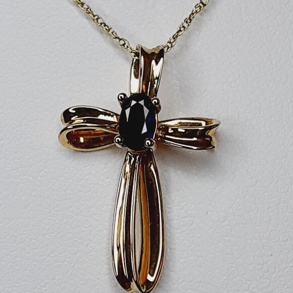 Jewelry - NEW 10kt yellow gold sapphire cross pendant